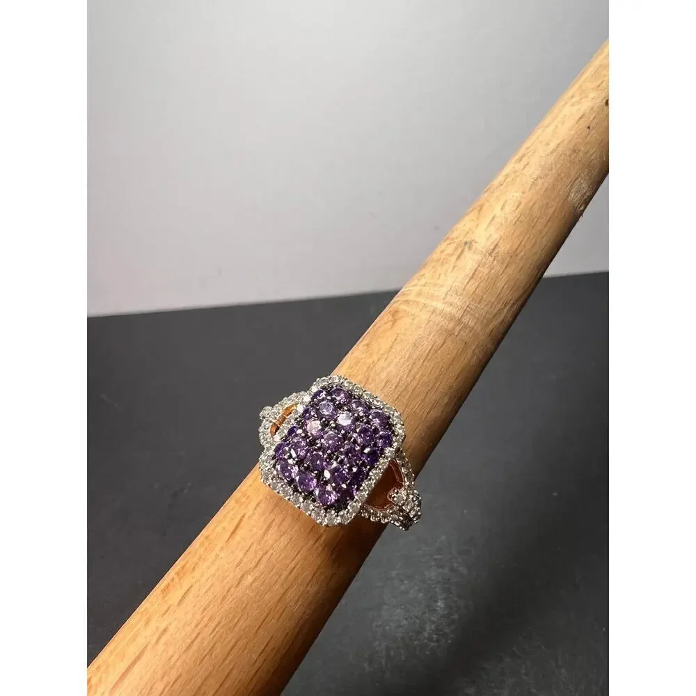 Purple and white CZ rose gold over sterling silver ring size 9